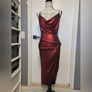 Vintage Va Va Voom Sexy Elegant Metallic Red Dress Old Hollywood Style Large